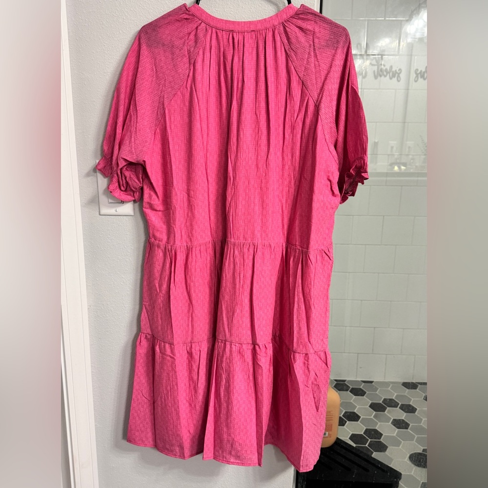 Mystree Hot Pink Tiered Midi Dress with Matching Metallic Pink Thread (Size L) - Picture 4 of 10